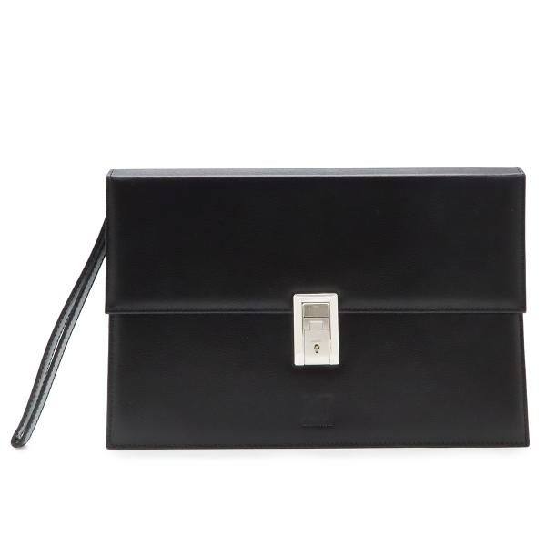 dunhill ダンヒル セカンドバッグ クラッチバッグ レザー ブラック 黒 シルバー金具