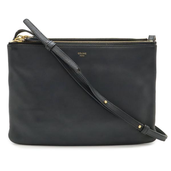 CELINE セリーヌ トリオ ラージ ショルダーバッグ ポシェット 斜め掛け ポーチ レザー ブラ...