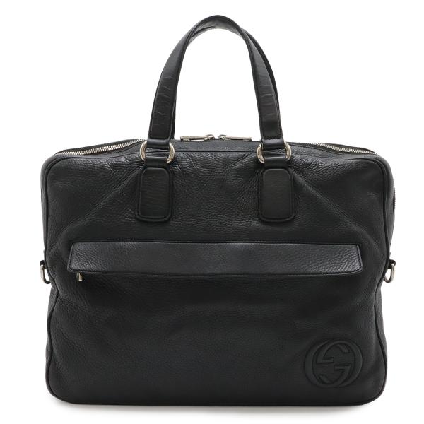 GUCCI グッチ インターロッキングG ビジネスバッグ ブリーフケース 書類カバン レザー ブラッ...