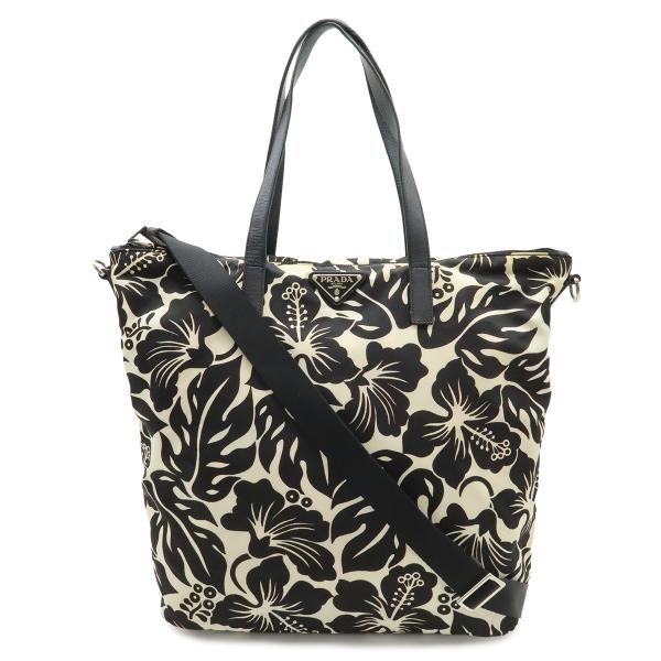 PRADA プラダ トートバッグ 2WAY ショルダーバッグ ハイビスカス フラワープリント 花柄 ...
