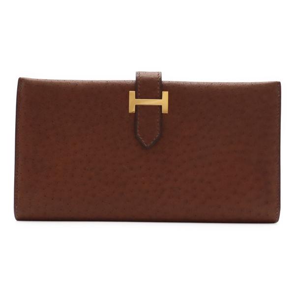 HERMES エルメス ベアン クラシック 2つ折長財布 二つ折り長財布 エミュー オーストリッチ ...