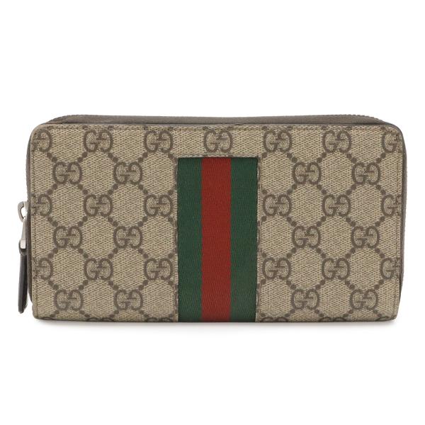 GUCCI グッチ GGスプリーム シェリーライン ウェブライン ラウンドファスナー 長財布 レザー...