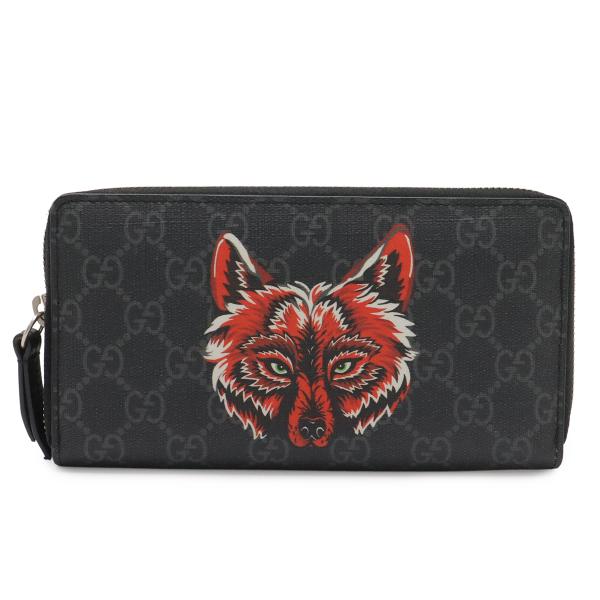 GUCCI グッチ GGスプリーム ジップアラウンドウォレット ウルフ ラウンドファスナー 長財布 ...