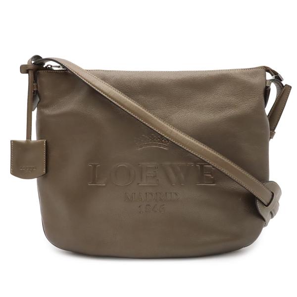 LOEWE ロエベ ヘリテージ ロゴ ショルダーバッグ 斜め掛け メタリックレザー カーキブロンズ ...