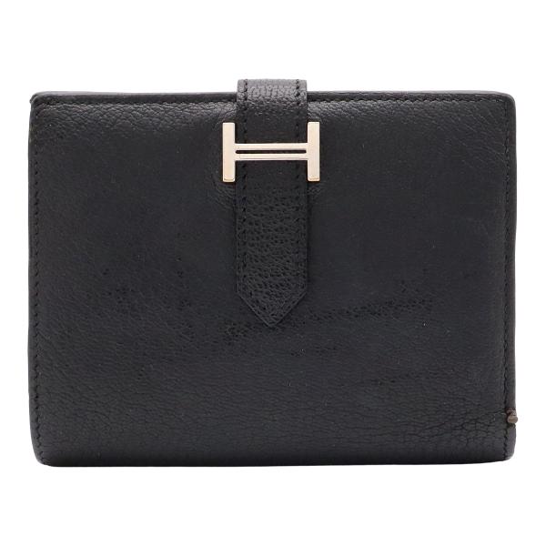 HERMES エルメス ベアンコンパクト 2つ折り財布 二つ折り財布 レザー ブラック 黒 シルバー...