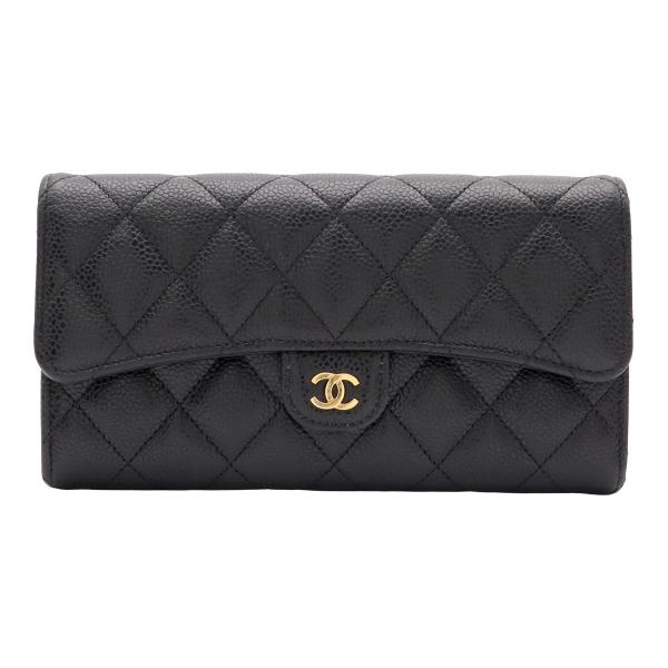CHANEL シャネル マトラッセ ココマーク 2つ折長財布 二つ折り長財布 キャビアスキン レザー...