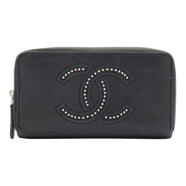 CHANEL シャネル ココマーク スタッズ ラウンドファスナー コインケース 小銭入れ コインパー...