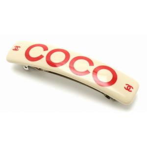 Chanel シャネル Coco ココマーク ロゴ バレッタ ヘアクリップ 髪留め グレージュ 赤 レッド シルバー色