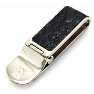 Loewe ロエベ ロゴ マネークリップ クロコ シルバー色 中古 ブラック メタル S レザー 爆買い送料無料