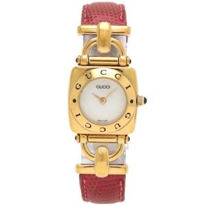 Gucci グッチ ホワイト文字盤 Gp ゴールドメッキ 革ベルト 腕時計 在庫限り レディース 6300l Qz 中古 クォーツ