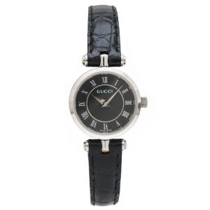 Gucci グッチ ブラック文字盤 クロコ型押し革ベルト Ss レディース Qz ラッピング クォーツ 腕時計 中古 40l