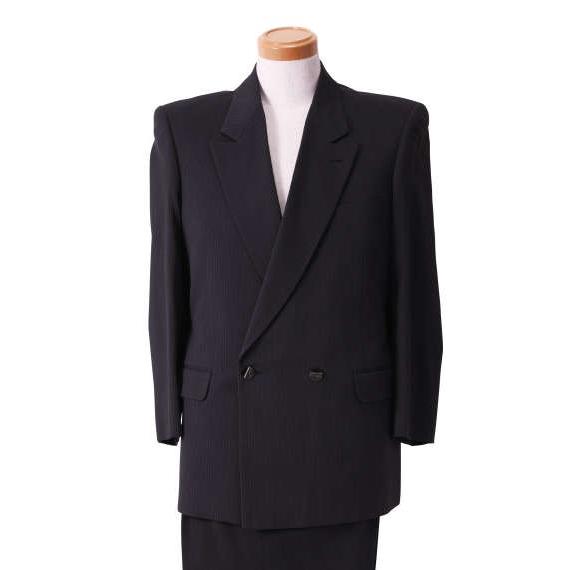 大きいサイズ メンズ セミピークダブル2ツ釦1ツ掛スーツ ブラック×パープル 1122-5350-3...