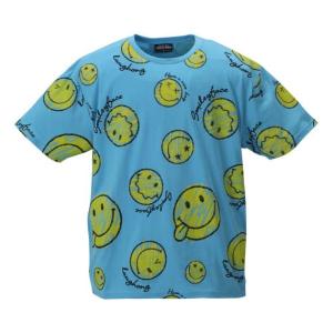 大きいサイズ メンズ SMILEY FACE 総柄 プリント 半袖 Tシャツ ターコイズ 1158-9271-2 3L 4L 5L 6L｜bmo