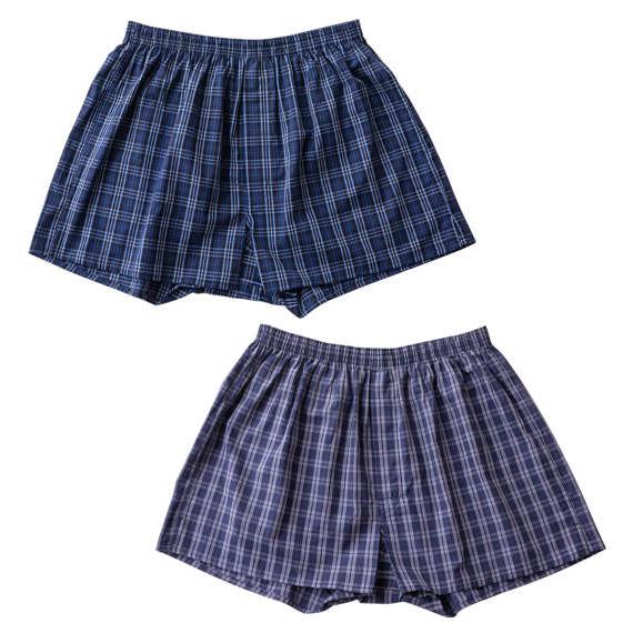 大きいサイズ メンズ Take More 2P先染めチェック布帛 トランクス ネイビー系 × パープ...