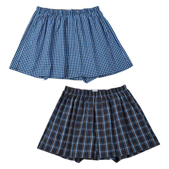 大きいサイズ メンズ Take More 2P チェック柄 布帛 トランクス ブルー系×チャコール系...