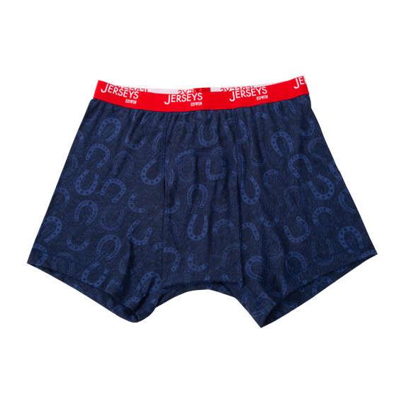 大きいサイズ メンズ EDWIN JERSYSストレッチフライスプリントニット ボクサーパンツ ネイ...