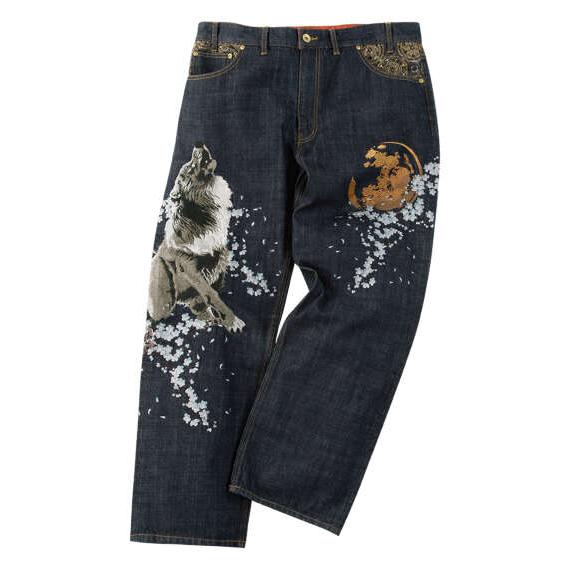 大きいサイズ メンズ 絡繰魂 月光狼 デニム パンツ ネイビー 1254-6235-1 100 11...