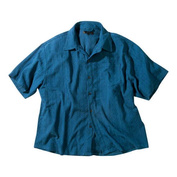 大きいサイズ メンズ in the attic ジャガード ストライプ 半袖 シャツ ターコイズ 1...