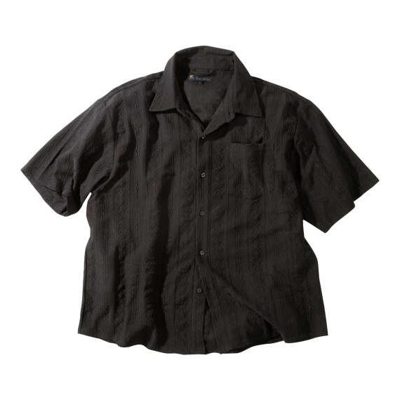 大きいサイズ メンズ in the attic ジャガード ストライプ 半袖 シャツ ブラック 12...