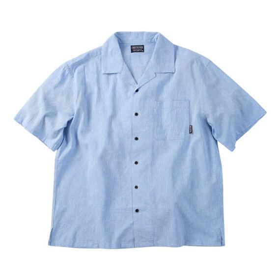 大きいサイズ メンズ OUTDOOR PRODUCTS 綿麻 半袖 オープンカラー シャツ サックス...