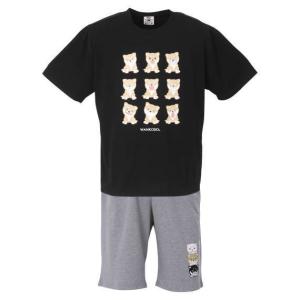 大きいサイズ メンズ 黒柴印和んこ堂 天竺 半袖 Tシャツ + ミニ裏毛 ハーフパンツ ブラック × グレー 1258-2244-2 3L 4L 5L 6L 8L｜bmo