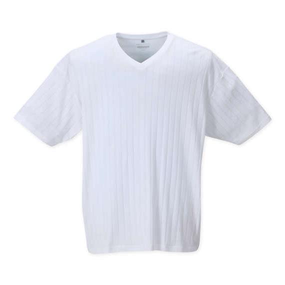 大きいサイズ メンズ Free gate 汗じみ軽減針抜きリブ Vネック 半袖 Tシャツ ホワイト ...