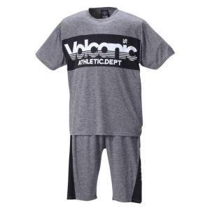 大きいサイズ メンズ VOLCANIC カチオン天竺切替 半袖 Tシャツ + ハーフパンツ グレー杢 1258-2275-1 3L 4L 5L 6L｜bmo