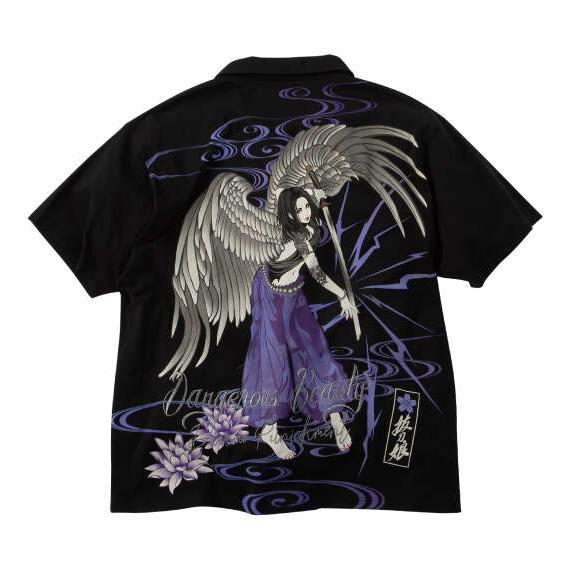 大きいサイズ メンズ 絡繰魂抜刀娘 凛ANGEL 半袖 ポロシャツ ブラック 1258-6277-1...