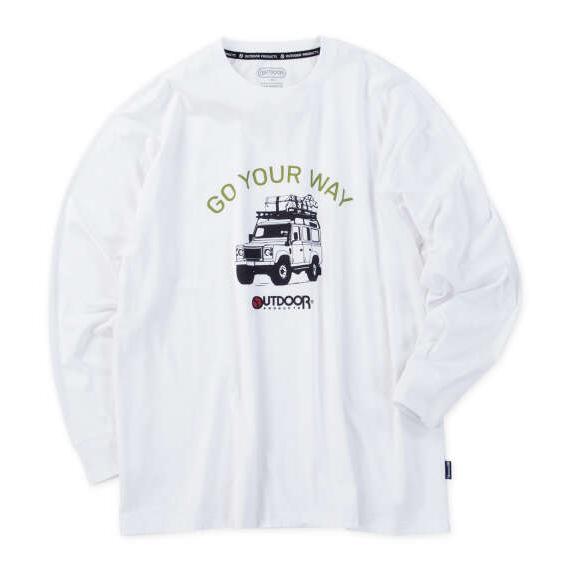 大きいサイズ メンズ OUTDOOR PRODUCTS 天竺 長袖 Tシャツ ホワイト 1258-6...