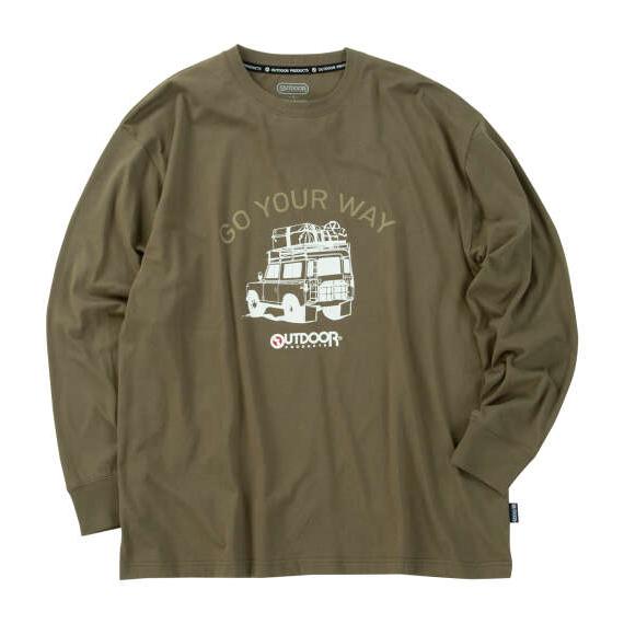 大きいサイズ メンズ OUTDOOR PRODUCTS 天竺 長袖 Tシャツ カーキ 1258-63...