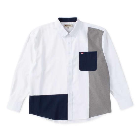 大きいサイズ メンズ H by FIGER CVC オックス 縦切替 長袖 B.D シャツ ホワイト...