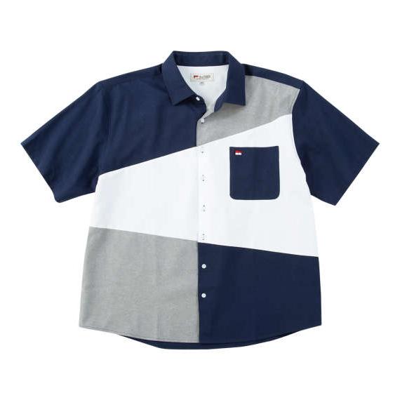 大きいサイズ メンズ H by FIGER CVCオックス斜め切替 半袖 シャツ ネイビー 1267...