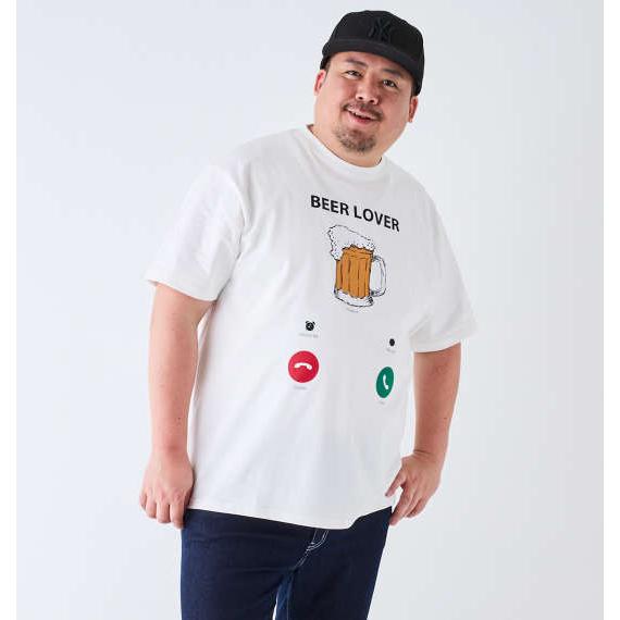 大きいサイズ メンズ YOIDORE Beer Incoming Call 半袖 Tシャツ ホワイト...