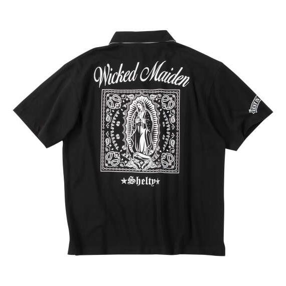 大きいサイズ メンズ SHELTY 鹿の子刺繍&amp;マリアプリント 半袖 ポロシャツ ブラック 1268...