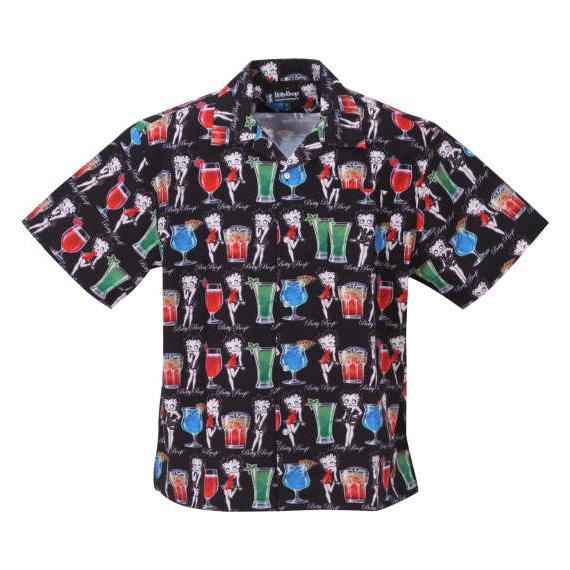 大きいサイズ メンズ BETTY BOOP 接触冷感 オープンカラー 半袖 シャツ ブラック 127...