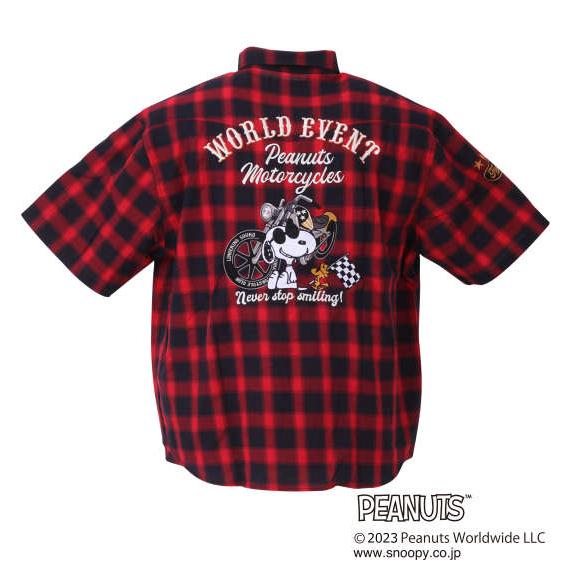 大きいサイズ メンズ FLAGSTAFF × PEANUTS スヌーピーコラボチェック 半袖 シャツ...