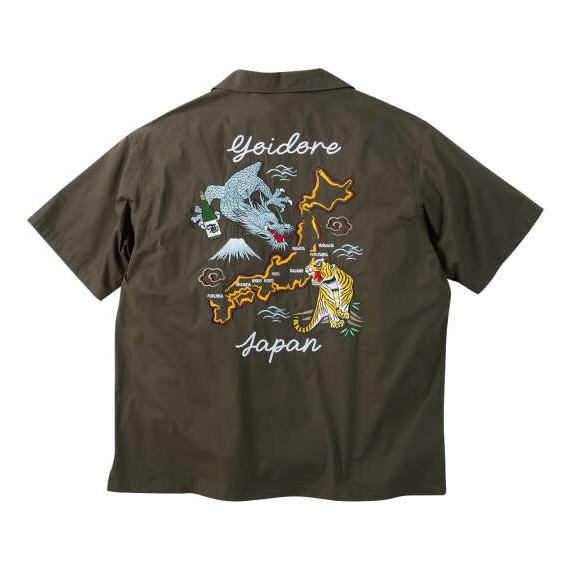大きいサイズ メンズ YOIDORE 酔虎と酔龍 半袖 シャツ カーキ 1277-6215-1 3L...