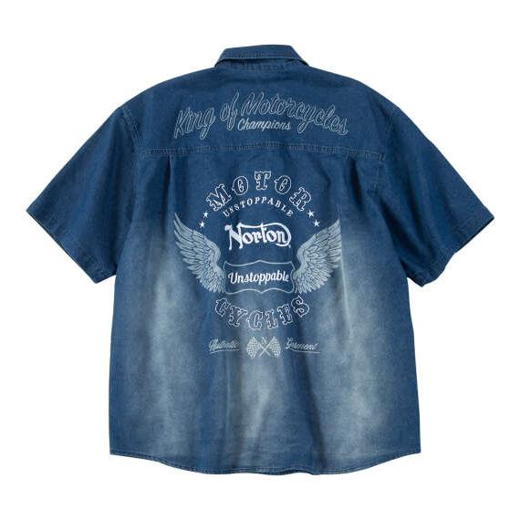 大きいサイズ メンズ Norton デニム 半袖 シャツ サンドネイビー 1277-6235-1 3...