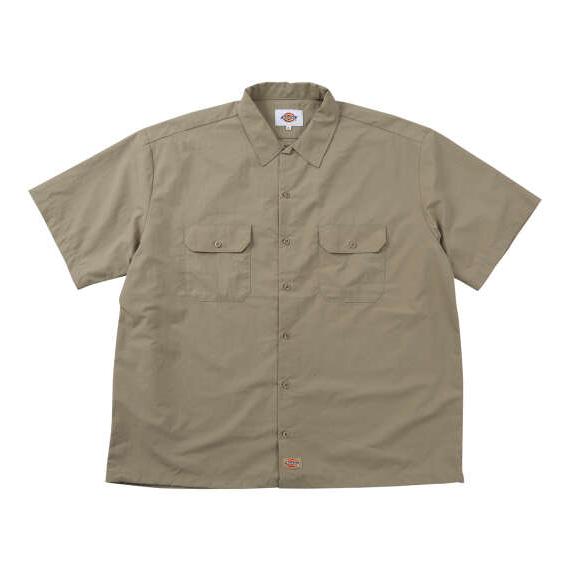 大きいサイズ メンズ DICKIES ナイロンタッサー 半袖 ワーク シャツ カーキ 1277-62...