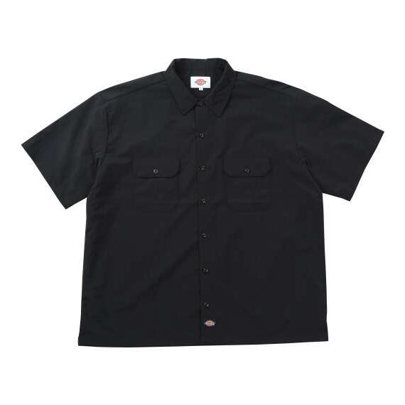 大きいサイズ メンズ DICKIES ナイロンタッサー 半袖 ワーク シャツ ブラック 1277-6...
