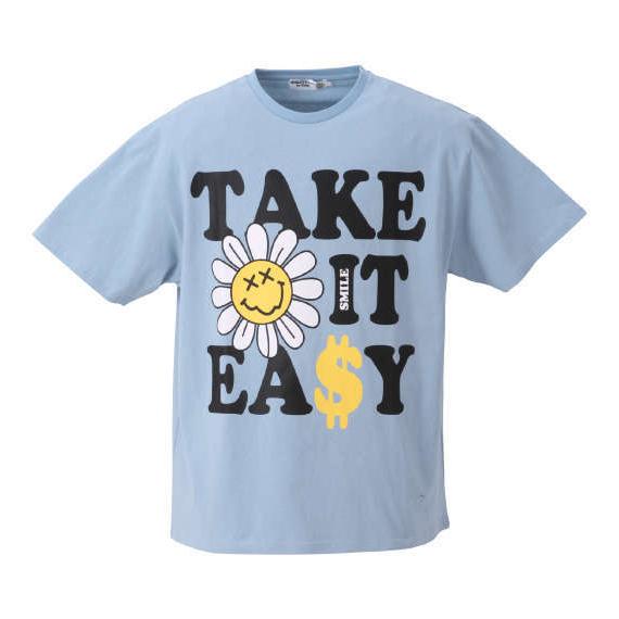 大きいサイズ メンズ SMILEY FACE フラワースマイル 半袖 Tシャツ サックス 1278-...