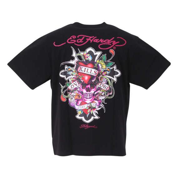 大きいサイズ メンズ Ed Hardy 天竺プリント 半袖 Tシャツ ブラック 1278-3560-...