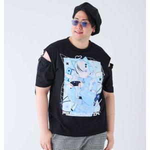 大きいサイズ メンズ PSYCHO NATION サイコ×寝田ルネ ゲーマー 半袖 Tシャツ ブラック 1278-4543-1 3L 4L 5L 6L｜bmo