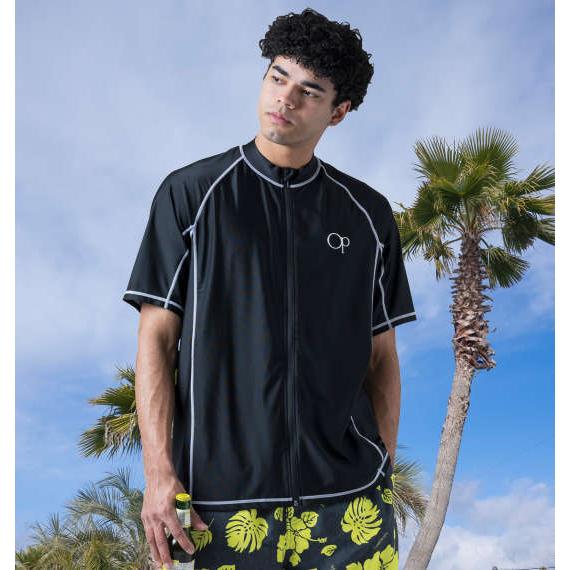 大きいサイズ メンズ OCEAN PACIFIC 半袖 フルジップ ラッシュガード ブラック 127...