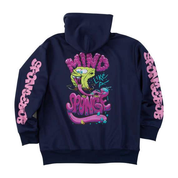 大きいサイズ メンズ SPONGEBOB ダンボールニットプリント フルジップ パーカー ネイビー ...