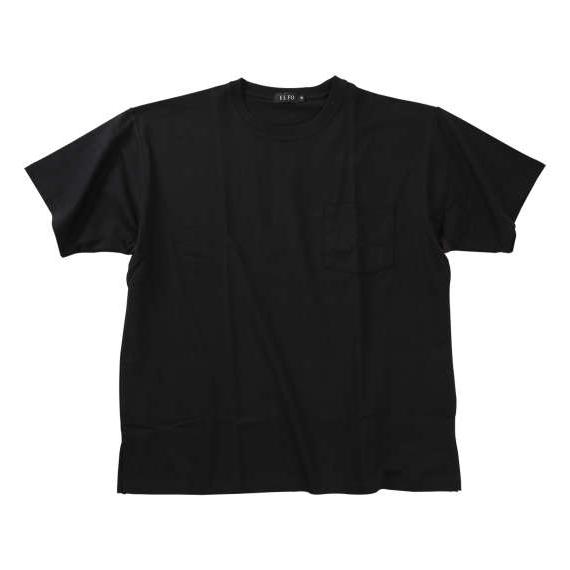 大きいサイズ メンズ EL.FO 無地 ポケット付 タフ衿 クルーネック 半袖 Tシャツ ブラック ...