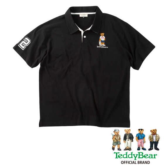 大きいサイズ メンズ Teddy Bear 鹿の子刺繍&amp;プリント 半袖 ポロシャツ ブラック 127...