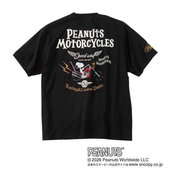 大きいサイズ メンズ FLAGSTAFF×PEANUTS スヌーピーコラボ 半袖 Tシャツ ブラック...
