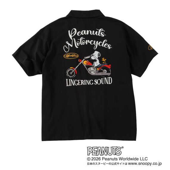 大きいサイズ メンズ FLAGSTAFF×PEANUTS スヌーピーコラボ 半袖 ポロシャツ ブラッ...