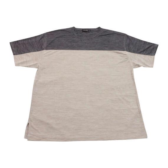 大きいサイズ メンズ EL.FO DRY クルーネック 切替 半袖 Tシャツ チャコール×ベージュ ...